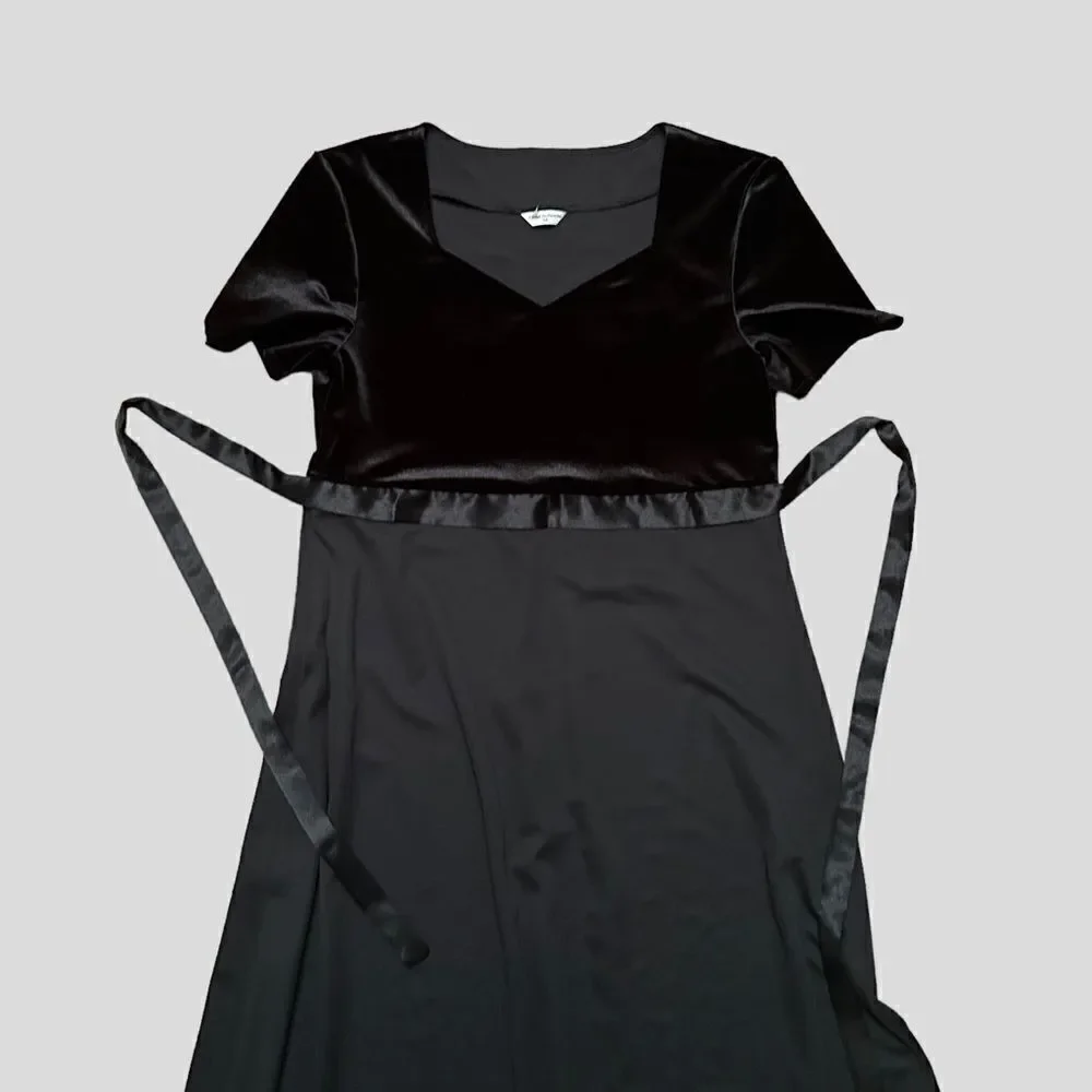 Vintage Full Length Black Dress with Velvet Top - Picture 3 of 8